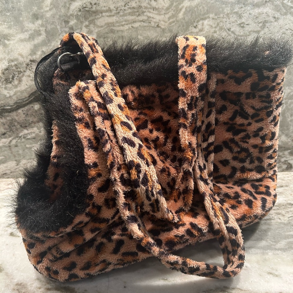 Leopard Print Faux Fur Small Dog Carrier